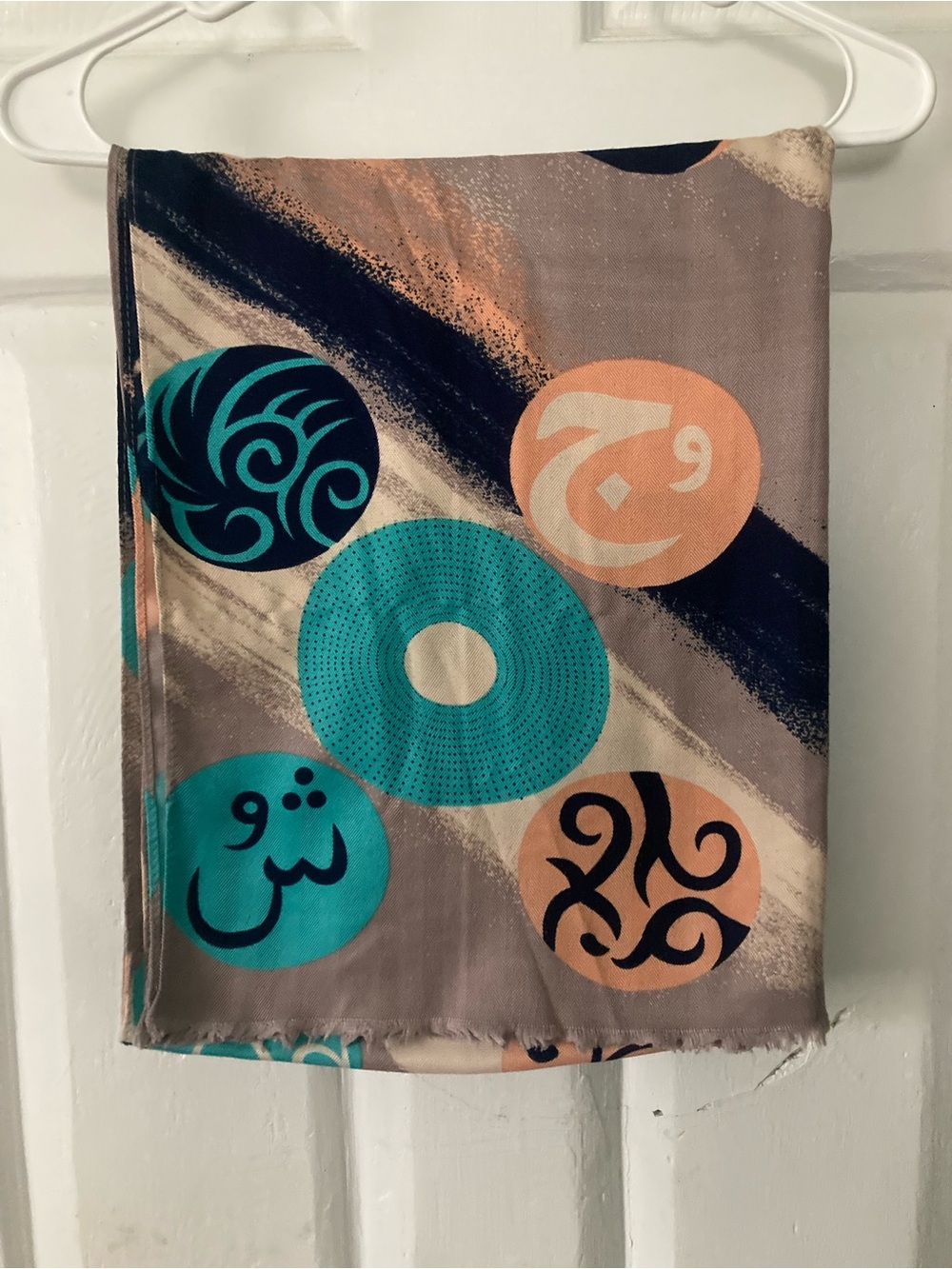 Women's Geometric Print Scarf in Teal and Peach